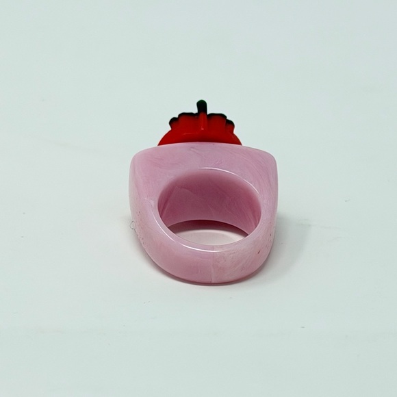 Pink Strawberry Ring Fruit Print 3D Rings Y2K Jewelry Fruity Gingham Accessories - Picture 7 of 16